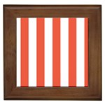 Vertical Stripes - White and Tomato Red Framed Tile