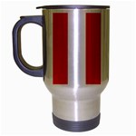 Vertical Stripes - White and Tomato Red Travel Mug (Silver Gray)