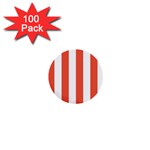 Vertical Stripes - White and Tomato Red 1  Mini Button (100 pack)
