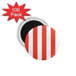 Vertical Stripes - White and Tomato Red 1.75  Magnet (100 pack)
