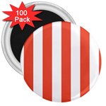 Vertical Stripes - White and Tomato Red 3  Magnet (100 pack)