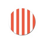Vertical Stripes - White and Tomato Red Magnet 3  (Round)