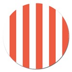 Vertical Stripes - White and Tomato Red Magnet 5  (Round)