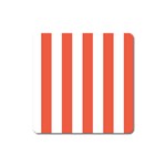 Vertical Stripes - White and Tomato Red Magnet (Square)