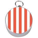 Vertical Stripes - White and Tomato Red Silver Compass