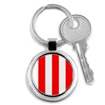 Vertical Stripes - White and Red Key Chain (Round)
