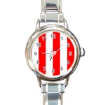 Vertical Stripes - White and Red Round Italian Charm Watch