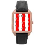 Vertical Stripes - White and Red Rose Gold Leather Watch