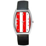 Vertical Stripes - White and Red Barrel Style Metal Watch