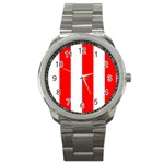 Vertical Stripes - White and Red Sport Metal Watch