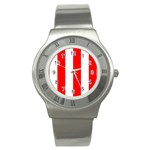 Vertical Stripes - White and Red Stainless Steel Watch