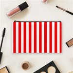 Vertical Stripes - White and Red Cosmetic Bag (M)