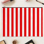 Vertical Stripes - White and Red Cosmetic Bag (XXXL)