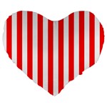 Vertical Stripes - White and Red Large 19  Premium Flano Heart Shape Cushion