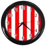 Vertical Stripes - White and Red Wall Clock (Black)