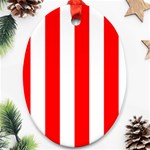 Vertical Stripes - White and Red Oval Ornament (Two Sides)