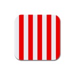 Vertical Stripes - White and Red Rubber Square Coaster (4 pack)