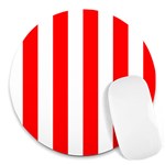 Vertical Stripes - White and Red Round Mousepad