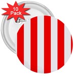 Vertical Stripes - White and Red 3  Button (10 pack)