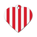 Vertical Stripes - White and Alizarin Red Dog Tag Heart (Two Sides)