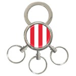 Vertical Stripes - White and Alizarin Red 3-Ring Key Chain