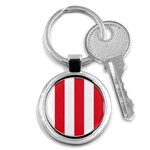 Vertical Stripes - White and Alizarin Red Key Chain (Round)
