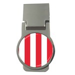 Vertical Stripes - White and Alizarin Red Money Clip (Round)