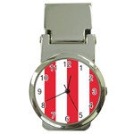Vertical Stripes - White and Alizarin Red Money Clip Watch