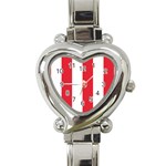 Vertical Stripes - White and Alizarin Red Heart Italian Charm Watch