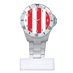 Vertical Stripes - White and Alizarin Red Nurses Watch