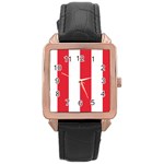 Vertical Stripes - White and Alizarin Red Rose Gold Leather Watch