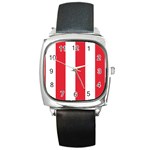Vertical Stripes - White and Alizarin Red Square Metal Watch