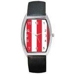 Vertical Stripes - White and Alizarin Red Barrel Style Metal Watch