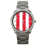 Vertical Stripes - White and Alizarin Red Sport Metal Watch