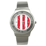 Vertical Stripes - White and Alizarin Red Stainless Steel Watch