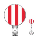 Vertical Stripes - White and Alizarin Red Stainless Steel Nurses Watch