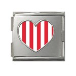 Vertical Stripes - White and Alizarin Red Mega Link Heart Italian Charm (18mm)