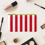 Vertical Stripes - White and Alizarin Red Canvas Cosmetic Bag (XS)