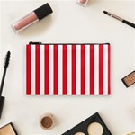 Vertical Stripes - White and Alizarin Red Cosmetic Bag (S)