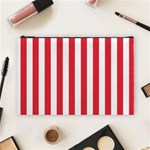 Vertical Stripes - White and Alizarin Red Cosmetic Bag (L)