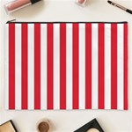 Vertical Stripes - White and Alizarin Red Cosmetic Bag (XXXL)