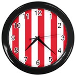 Vertical Stripes - White and Alizarin Red Wall Clock (Black)