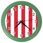Vertical Stripes - White and Alizarin Red Color Wall Clock