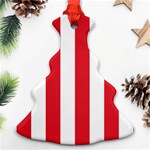 Vertical Stripes - White and Alizarin Red Christmas Tree Ornament (Two Sides)