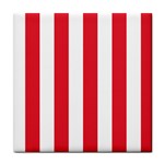 Vertical Stripes - White and Alizarin Red Tile Coaster