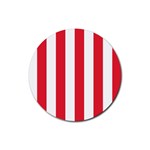 Vertical Stripes - White and Alizarin Red Rubber Coaster (Round)