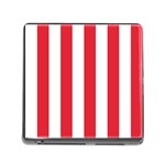 Vertical Stripes - White and Alizarin Red Memory Card Reader (Square)