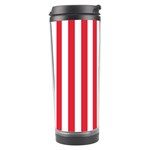 Vertical Stripes - White and Alizarin Red Travel Tumbler