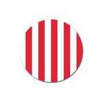 Vertical Stripes - White and Alizarin Red Magnet 3  (Round)