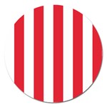 Vertical Stripes - White and Alizarin Red Magnet 5  (Round)